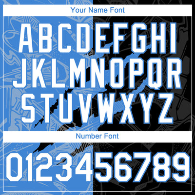 Custom Graffiti Pattern White Black-Electric Blue 3D Scratch Authentic Baseball Jersey