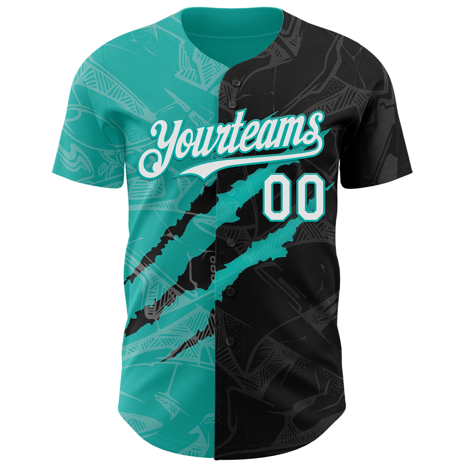 Custom Graffiti Pattern White Black-Aqua 3D Scratch Authentic Baseball Jersey