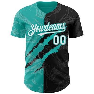 Custom Graffiti Pattern White Black-Aqua 3D Scratch Authentic Baseball Jersey
