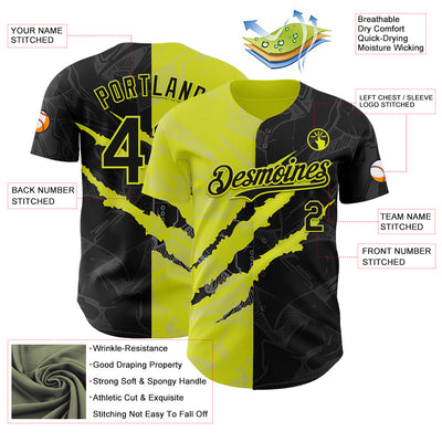 Custom Graffiti Pattern Black-Neon Yellow 3D Scratch Authentic Baseball Jersey