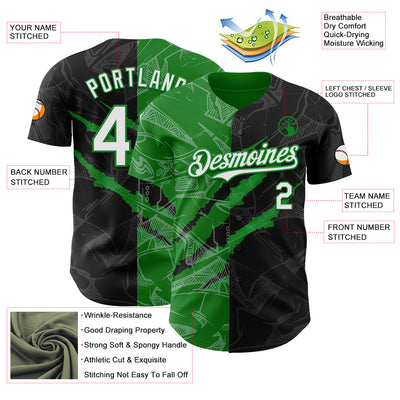 Custom Graffiti Pattern White Black-Grass Green 3D Scratch Authentic Baseball Jersey