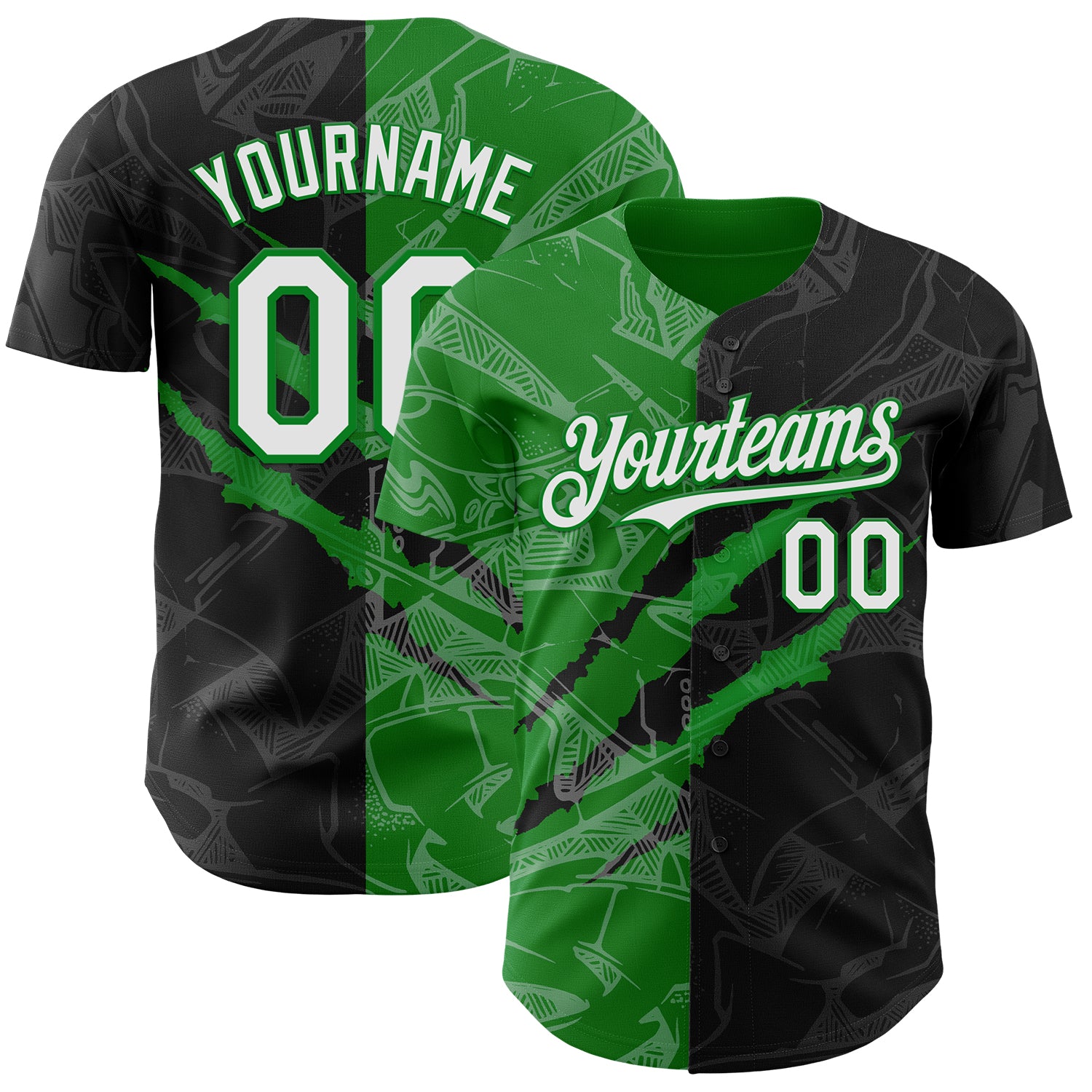 Custom Graffiti Pattern White Black-Grass Green 3D Scratch Authentic Baseball Jersey