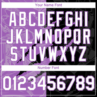 Custom Graffiti Pattern White Black-Medium Purple 3D Scratch Authentic Baseball Jersey