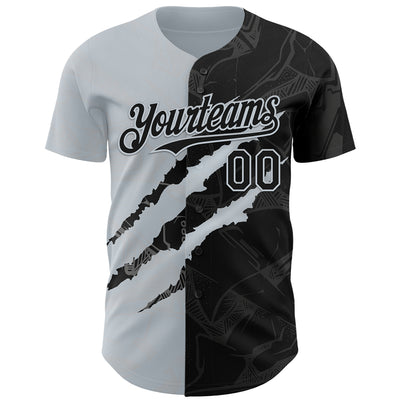 Custom Graffiti Pattern Black-Silver 3D Scratch Authentic Baseball Jersey
