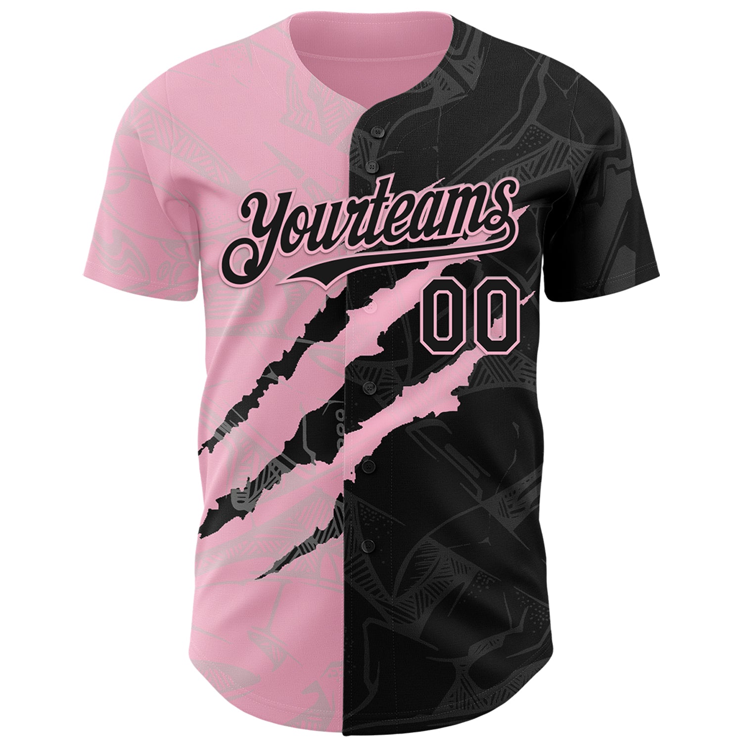 Custom Graffiti Pattern Black-Light Pink 3D Scratch Authentic Baseball Jersey