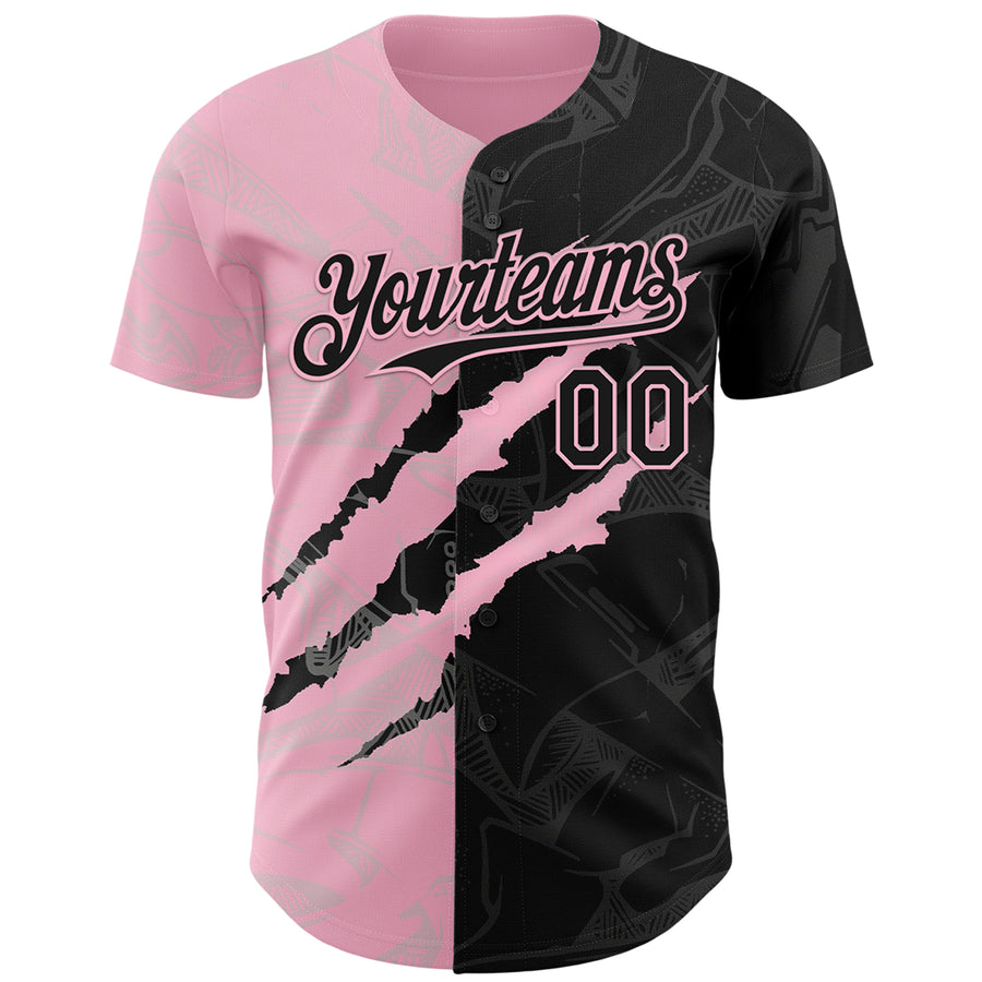 Custom Graffiti Pattern Black-Light Pink 3D Scratch Authentic Baseball Jersey