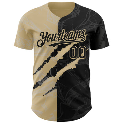 Custom Graffiti Pattern Black-Vegas Gold 3D Scratch Authentic Baseball Jersey