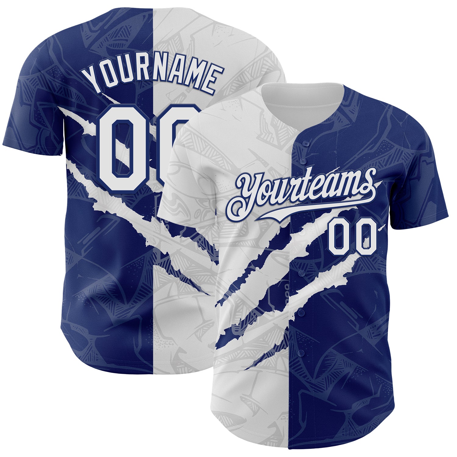 Custom Graffiti Pattern White-Royal 3D Scratch Authentic Baseball Jersey