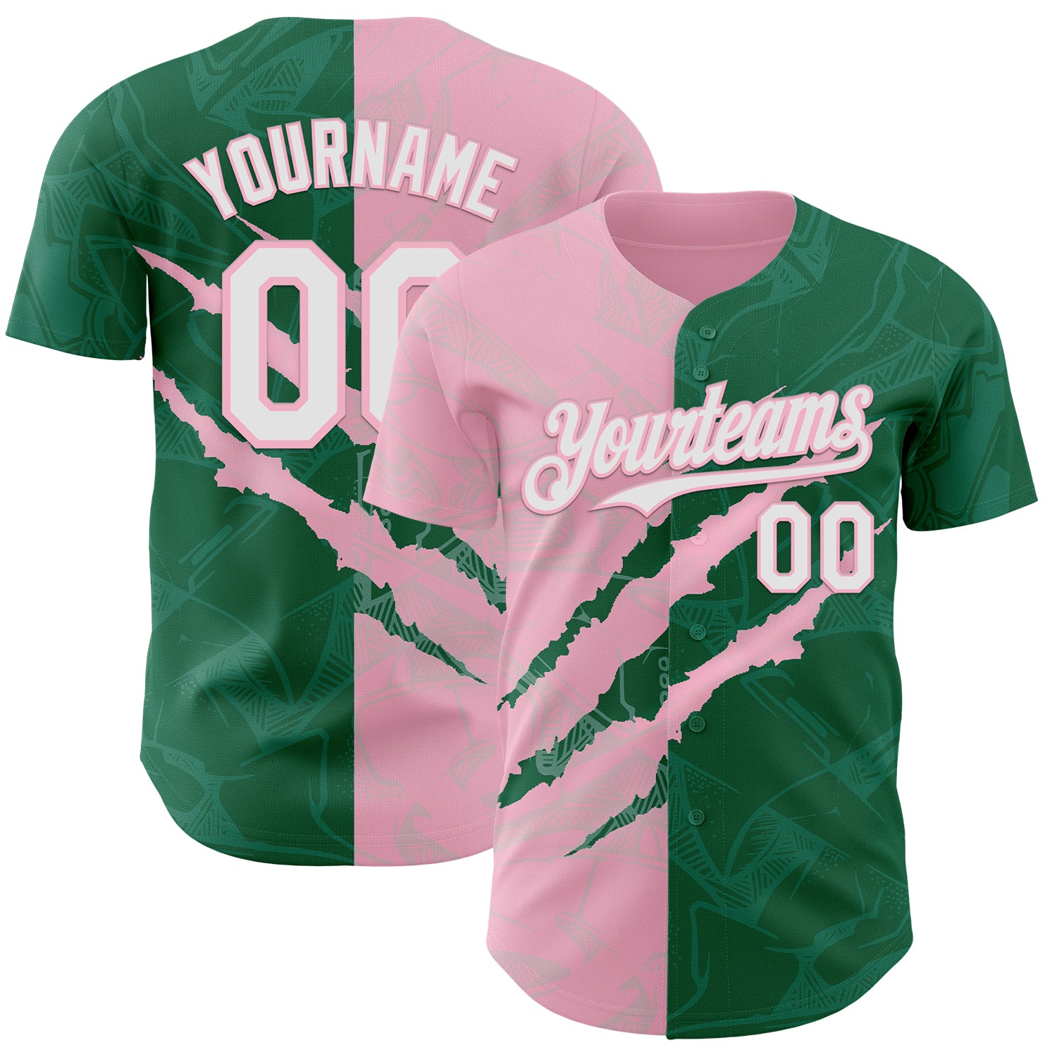 Custom Graffiti Pattern White Kelly Green-Light Pink 3D Scratch Authentic Baseball Jersey