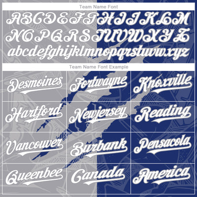 Custom Graffiti Pattern White Royal-Gray 3D Scratch Authentic Baseball Jersey