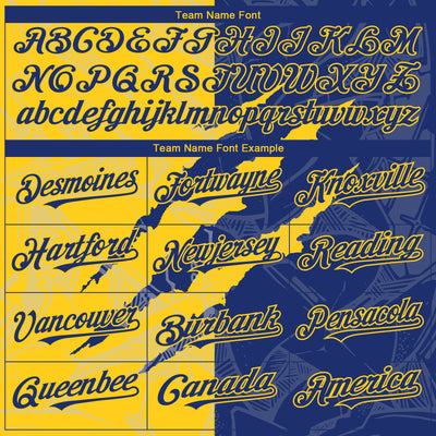 Custom Graffiti Pattern Royal-Yellow 3D Scratch Authentic Baseball Jersey