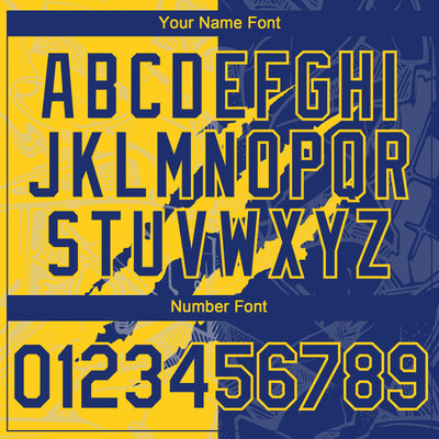 Custom Graffiti Pattern Royal-Yellow 3D Scratch Authentic Baseball Jersey