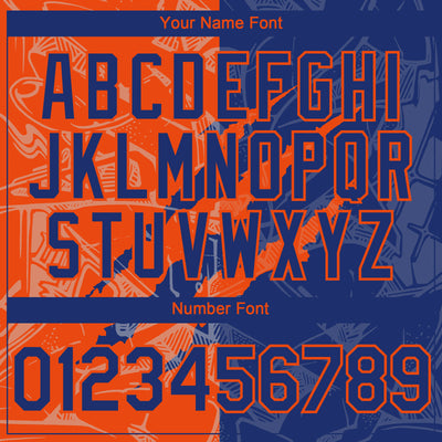 Custom Graffiti Pattern Royal-Orange 3D Scratch Authentic Baseball Jersey