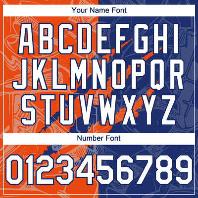 Custom Graffiti Pattern White Royal-Orange 3D Scratch Authentic Baseball Jersey