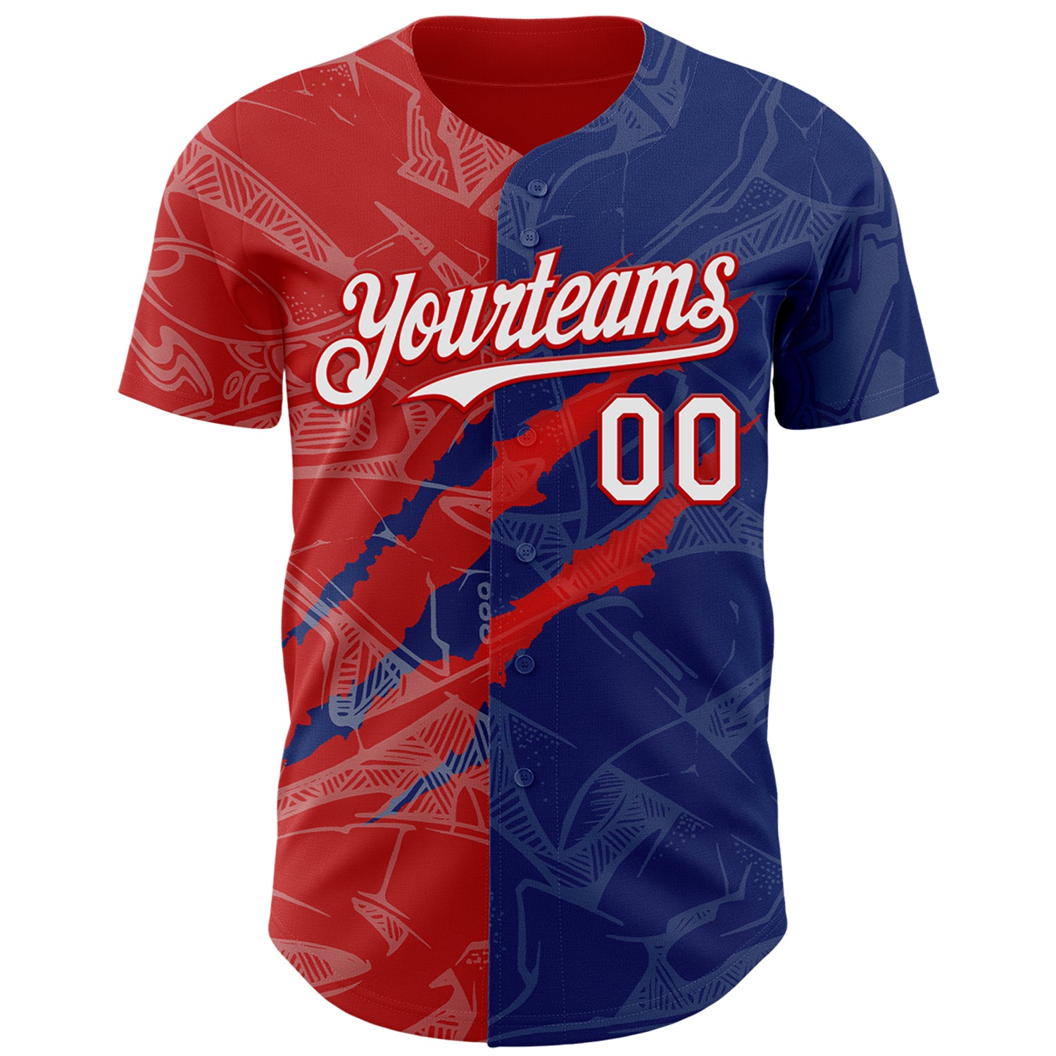 Custom Graffiti Pattern White Royal-Red 3D Scratch Authentic Baseball Jersey