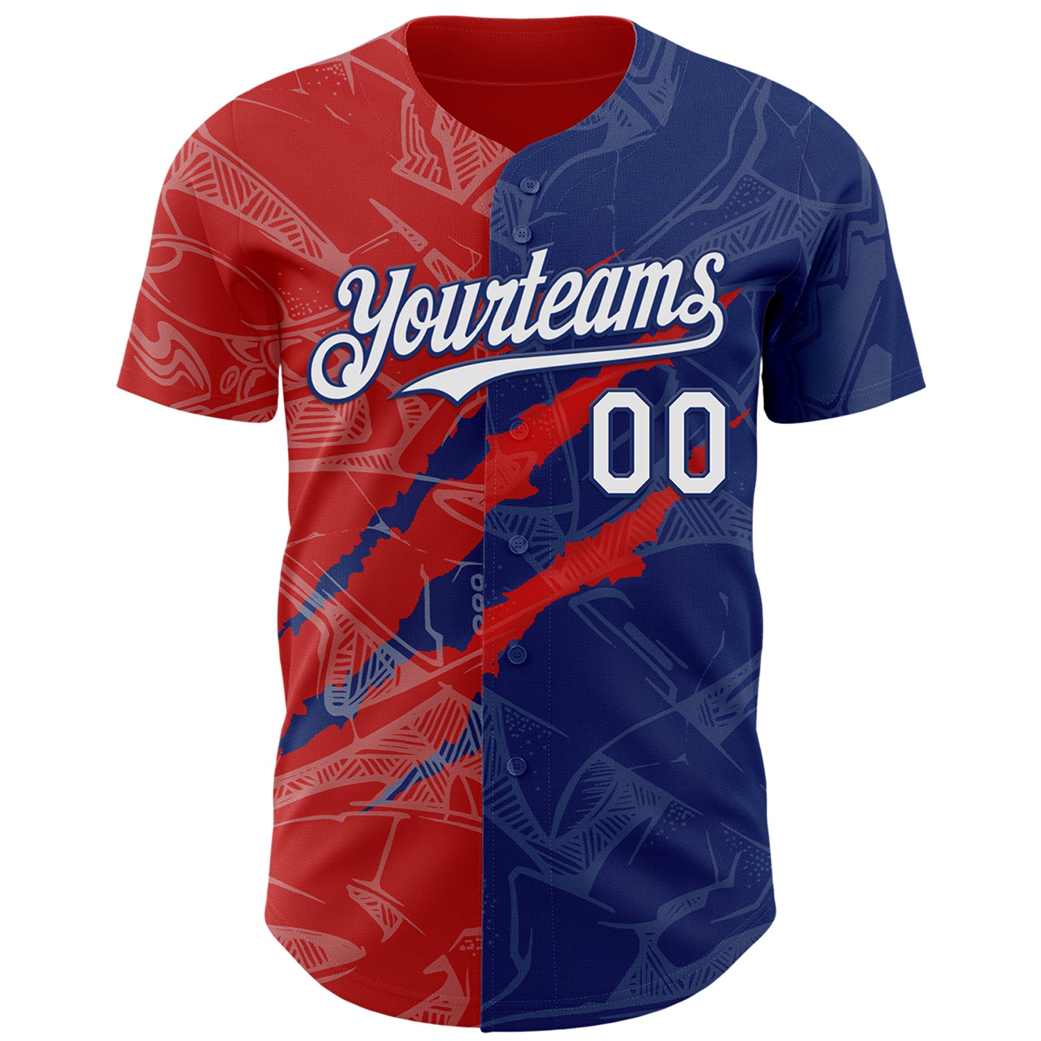 Custom Graffiti Pattern White Royal-Red 3D Scratch Authentic Baseball Jersey