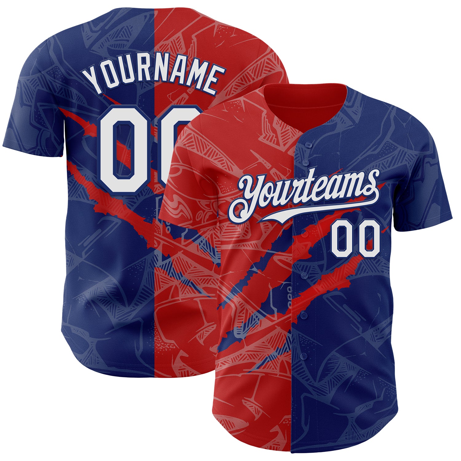 Custom Graffiti Pattern White Royal-Red 3D Scratch Authentic Baseball Jersey