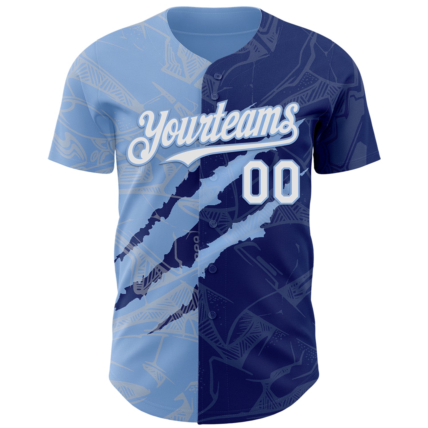 Custom Graffiti Pattern White Royal-Light Blue 3D Scratch Authentic Baseball Jersey