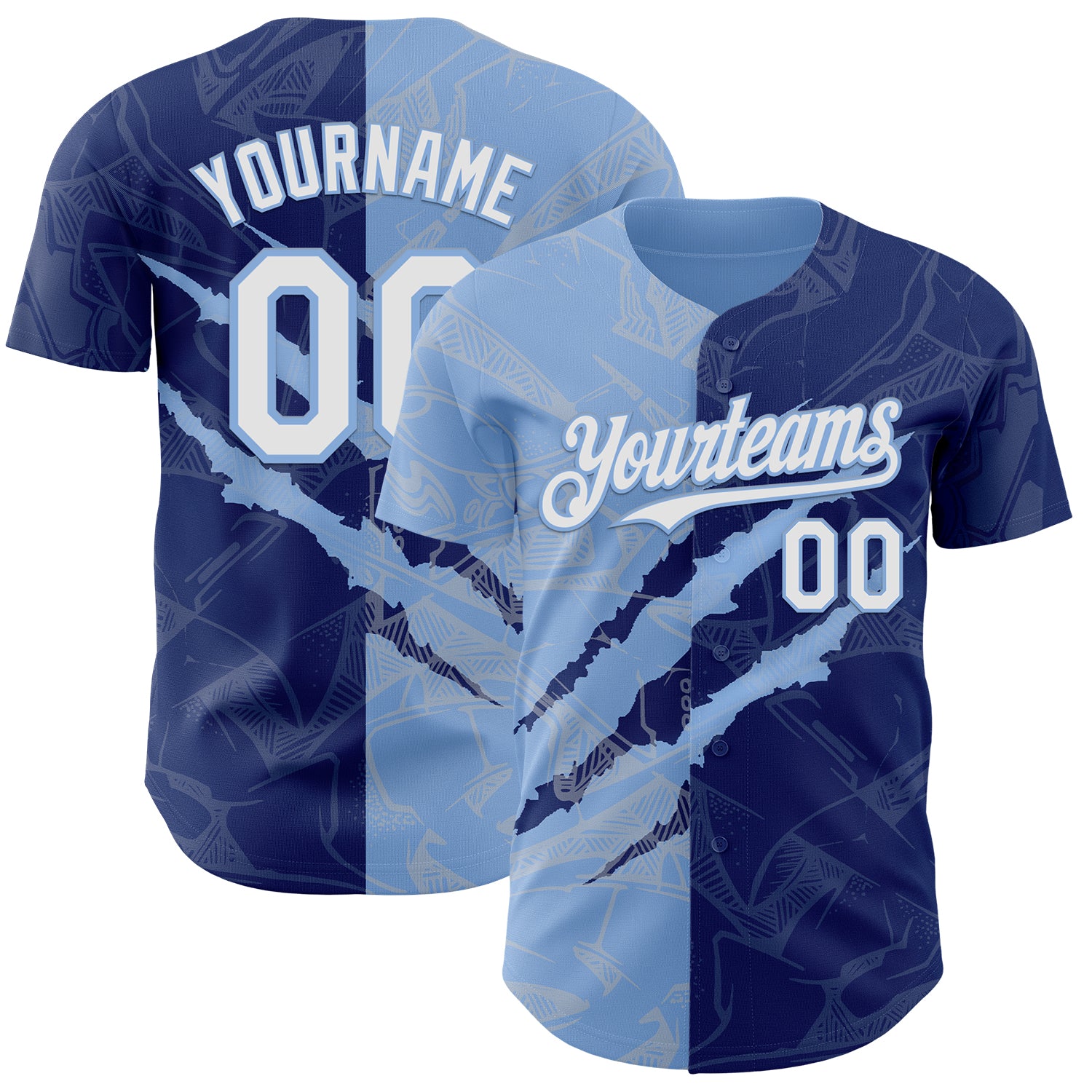 Custom Graffiti Pattern White Royal-Light Blue 3D Scratch Authentic Baseball Jersey