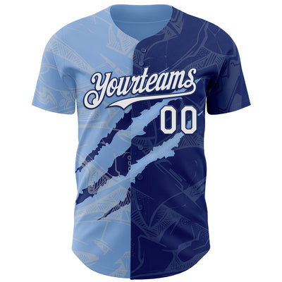 Custom Graffiti Pattern White Royal-Light Blue 3D Scratch Authentic Baseball Jersey