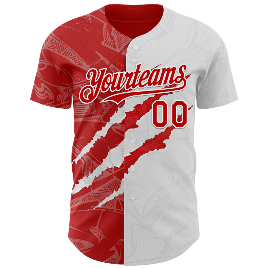 Custom Graffiti Pattern Red-White 3D Scratch Authentic Baseball Jersey