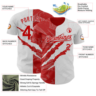 Custom Graffiti Pattern Red-White 3D Scratch Authentic Baseball Jersey