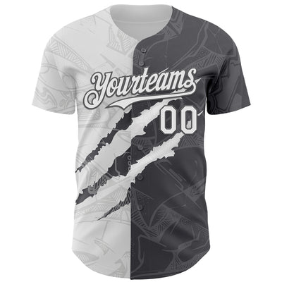 Custom Graffiti Pattern White-Steel Gray 3D Scratch Authentic Baseball Jersey