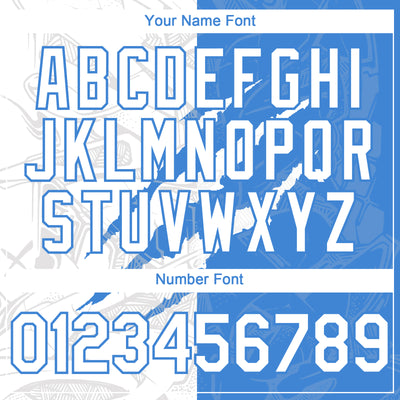 Custom Graffiti Pattern White-Electric Blue 3D Scratch Authentic Baseball Jersey