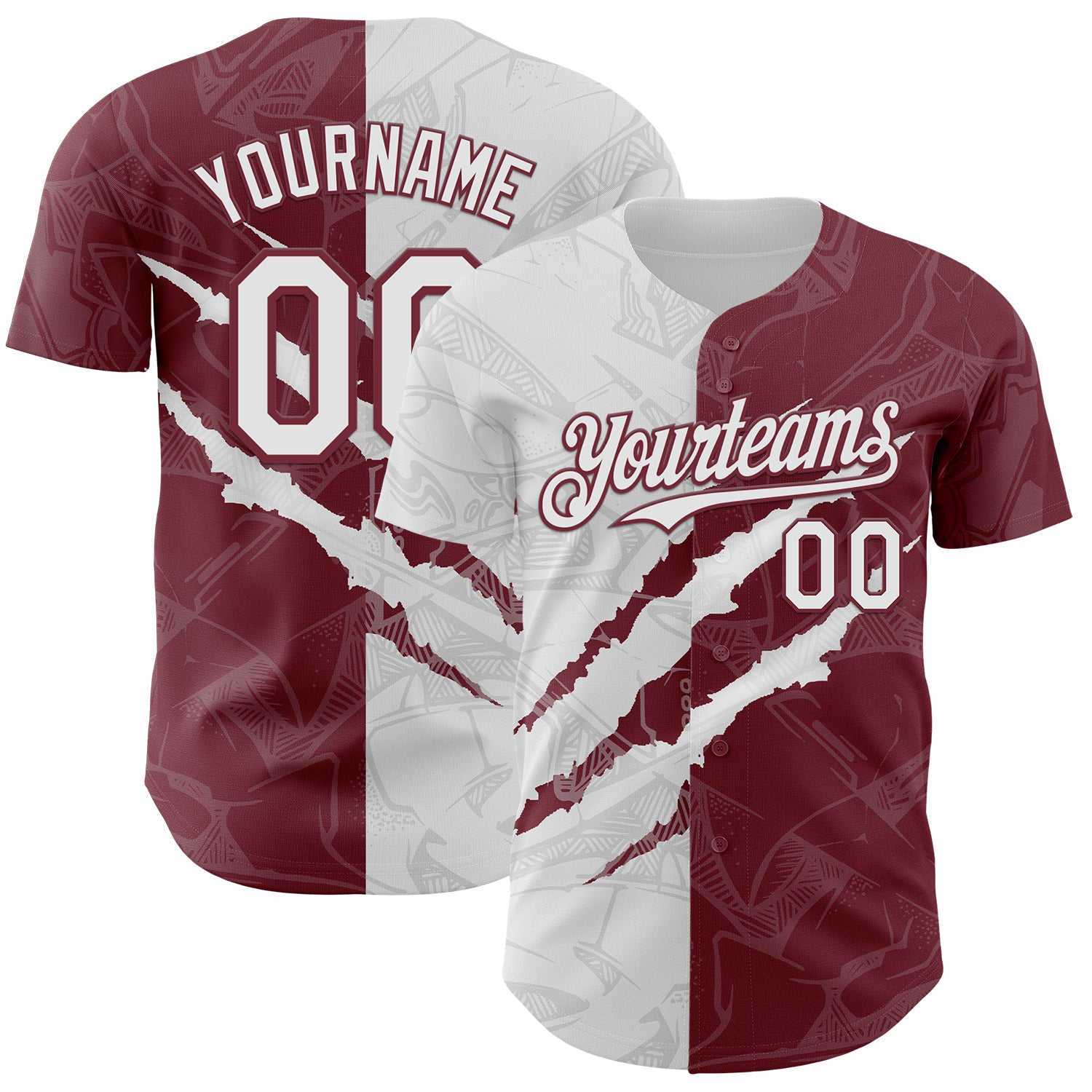 Custom Graffiti Pattern White-Burgundy 3D Scratch Authentic Baseball Jersey