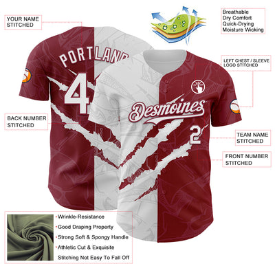Custom Graffiti Pattern White-Crimson 3D Scratch Authentic Baseball Jersey