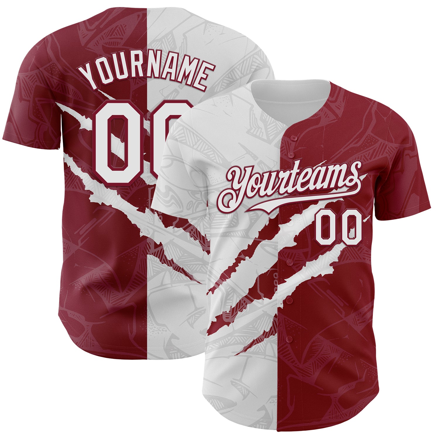 Custom Graffiti Pattern White-Crimson 3D Scratch Authentic Baseball Jersey