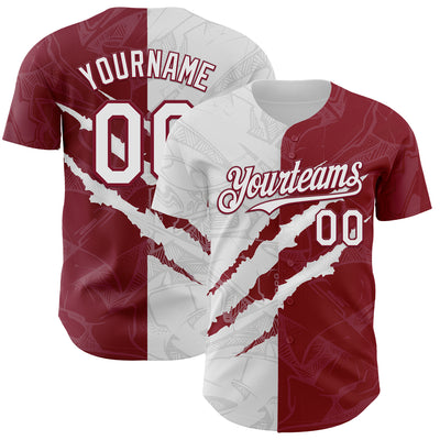 Custom Graffiti Pattern White-Crimson 3D Scratch Authentic Baseball Jersey