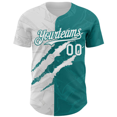 Custom Graffiti Pattern White-Teal 3D Scratch Authentic Baseball Jersey