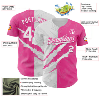 Custom Graffiti Pattern White-Pink 3D Scratch Authentic Baseball Jersey