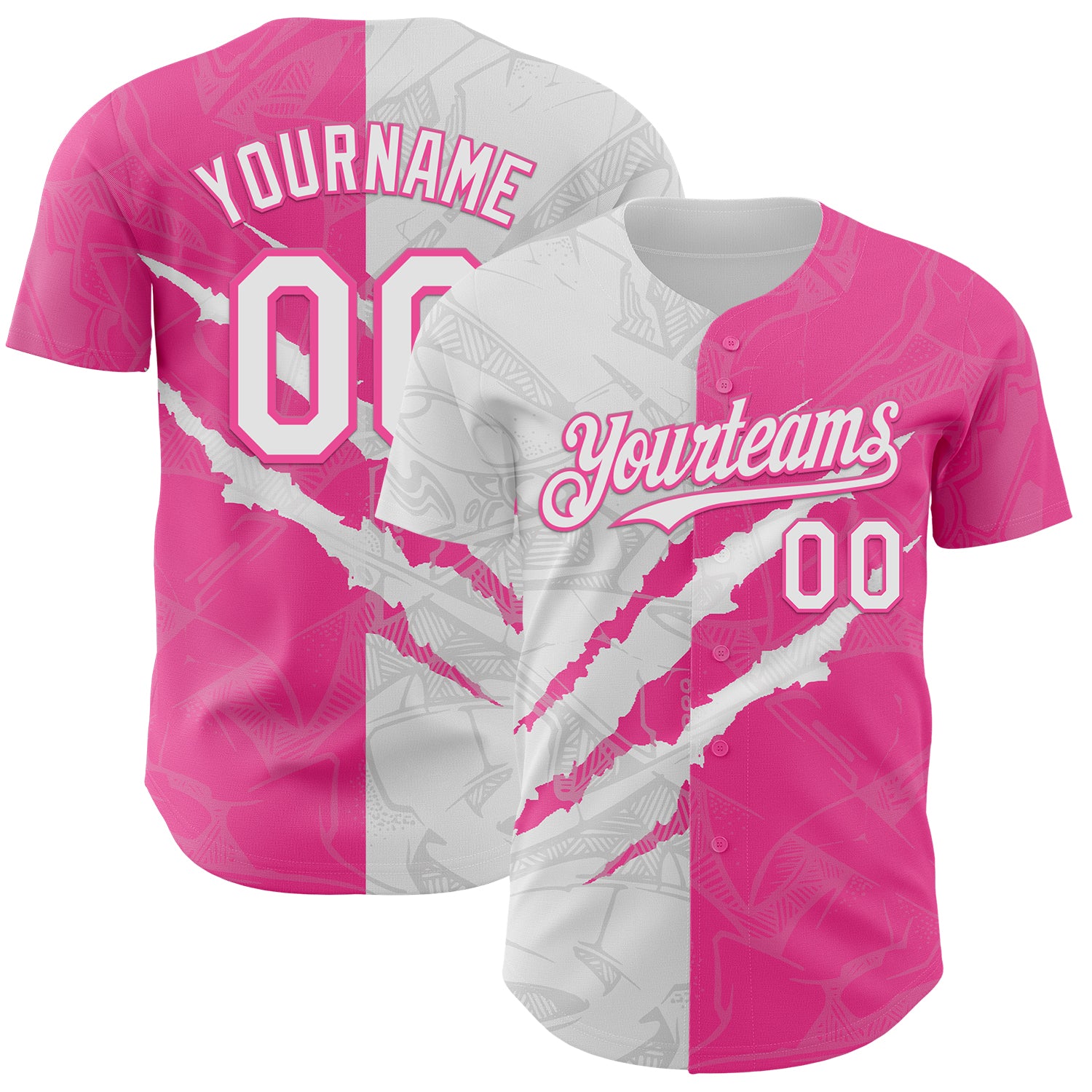 Custom Graffiti Pattern White-Pink 3D Scratch Authentic Baseball Jersey
