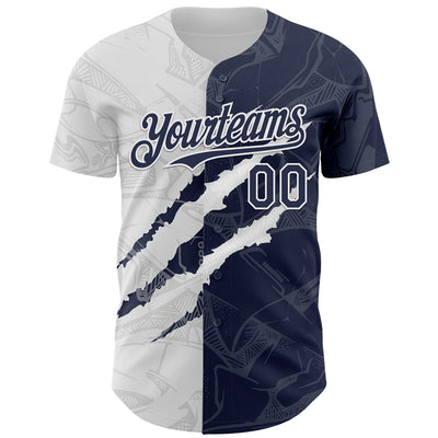 Custom Graffiti Pattern Navy-White 3D Scratch Authentic Baseball Jersey