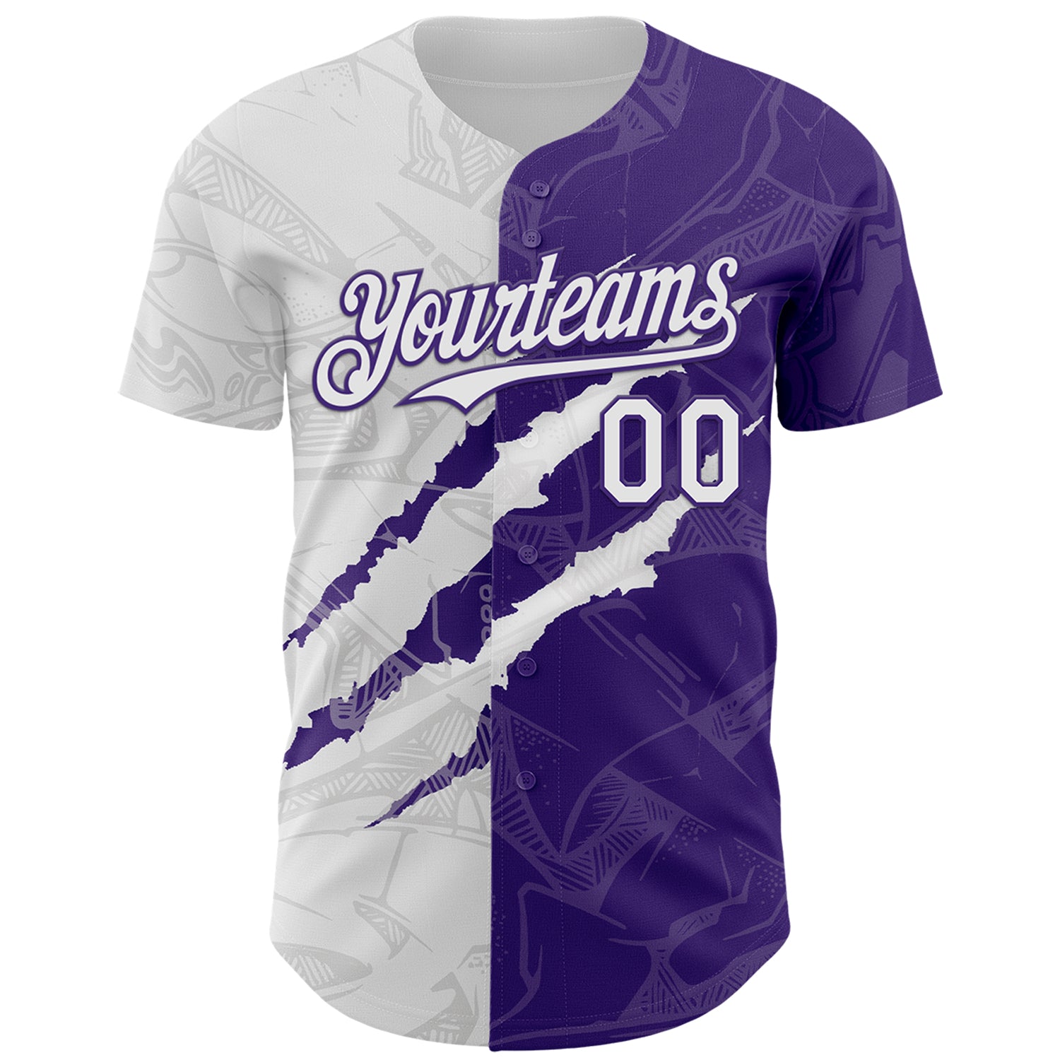 Custom Graffiti Pattern White-Purple 3D Scratch Authentic Baseball Jersey