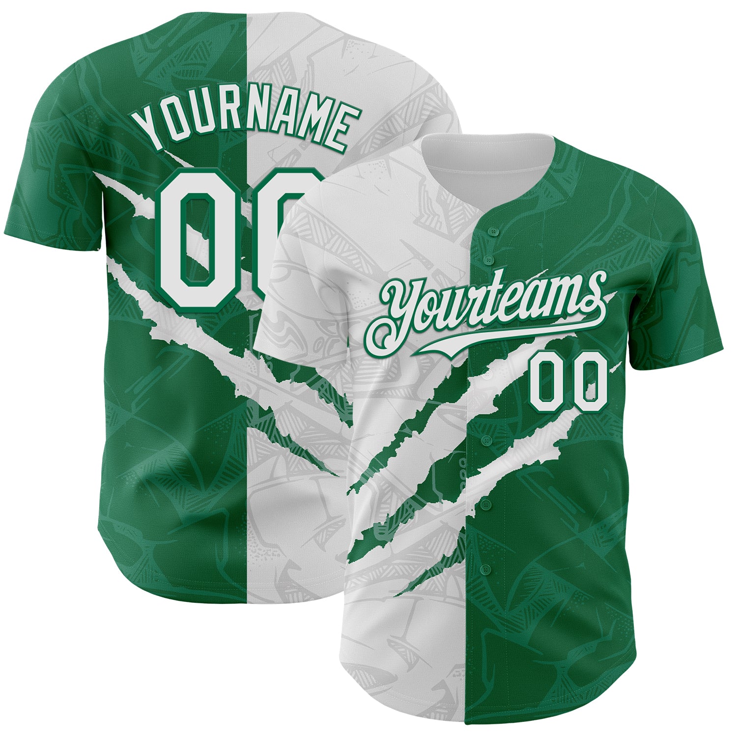 Custom Graffiti Pattern White-Kelly Green 3D Scratch Authentic Baseball Jersey