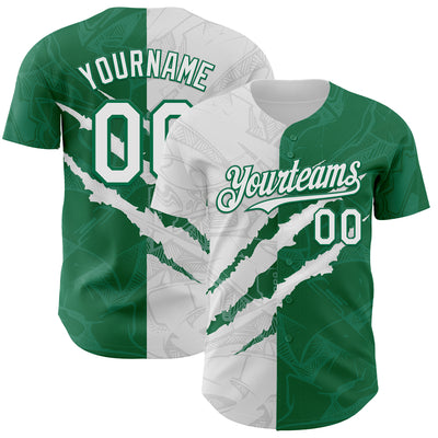 Custom Graffiti Pattern White-Kelly Green 3D Scratch Authentic Baseball Jersey