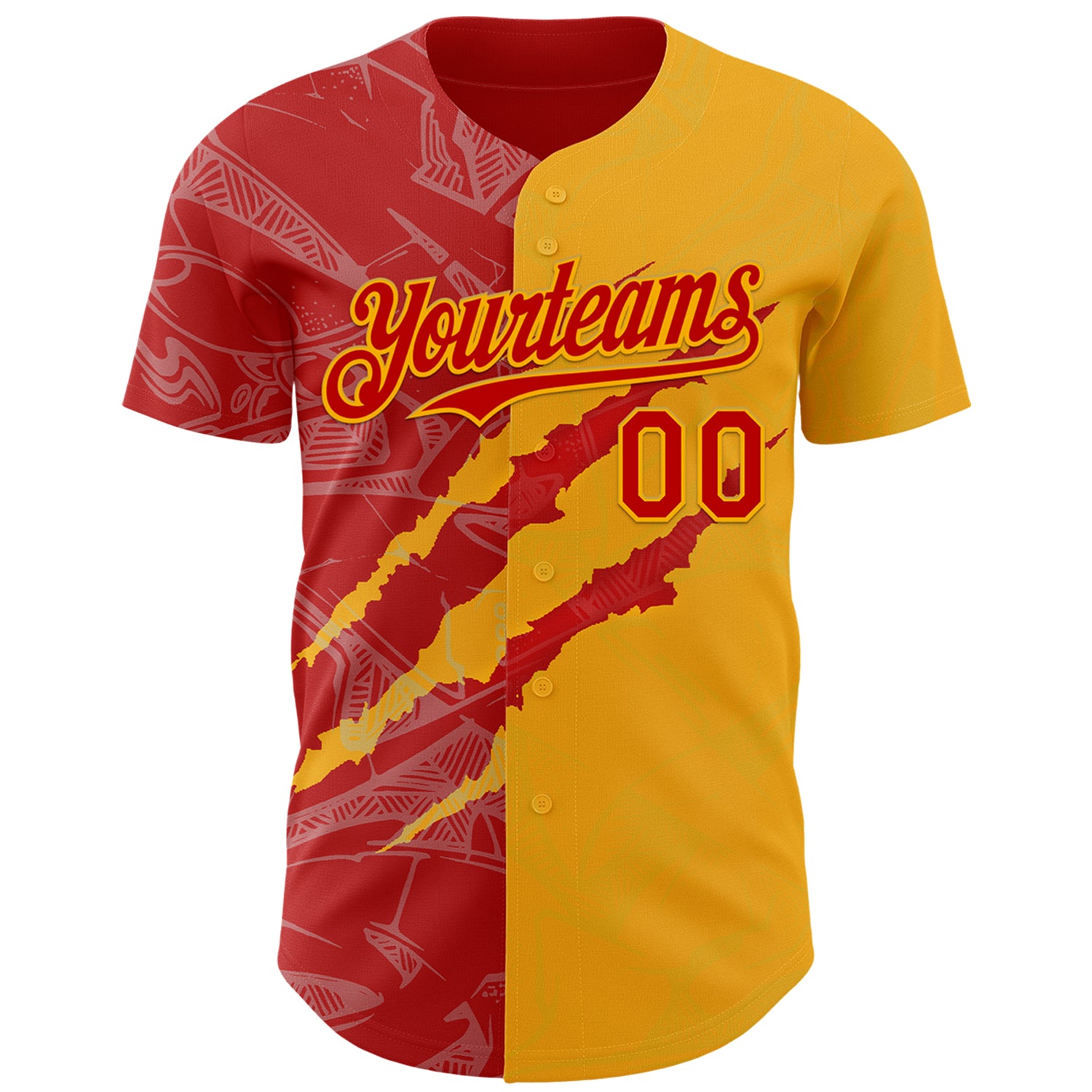 Custom Graffiti Pattern Red-Gold 3D Scratch Authentic Baseball Jersey