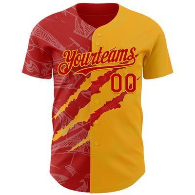 Custom Graffiti Pattern Red-Gold 3D Scratch Authentic Baseball Jersey