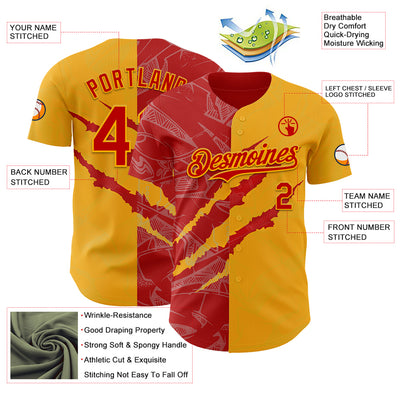 Custom Graffiti Pattern Red-Gold 3D Scratch Authentic Baseball Jersey