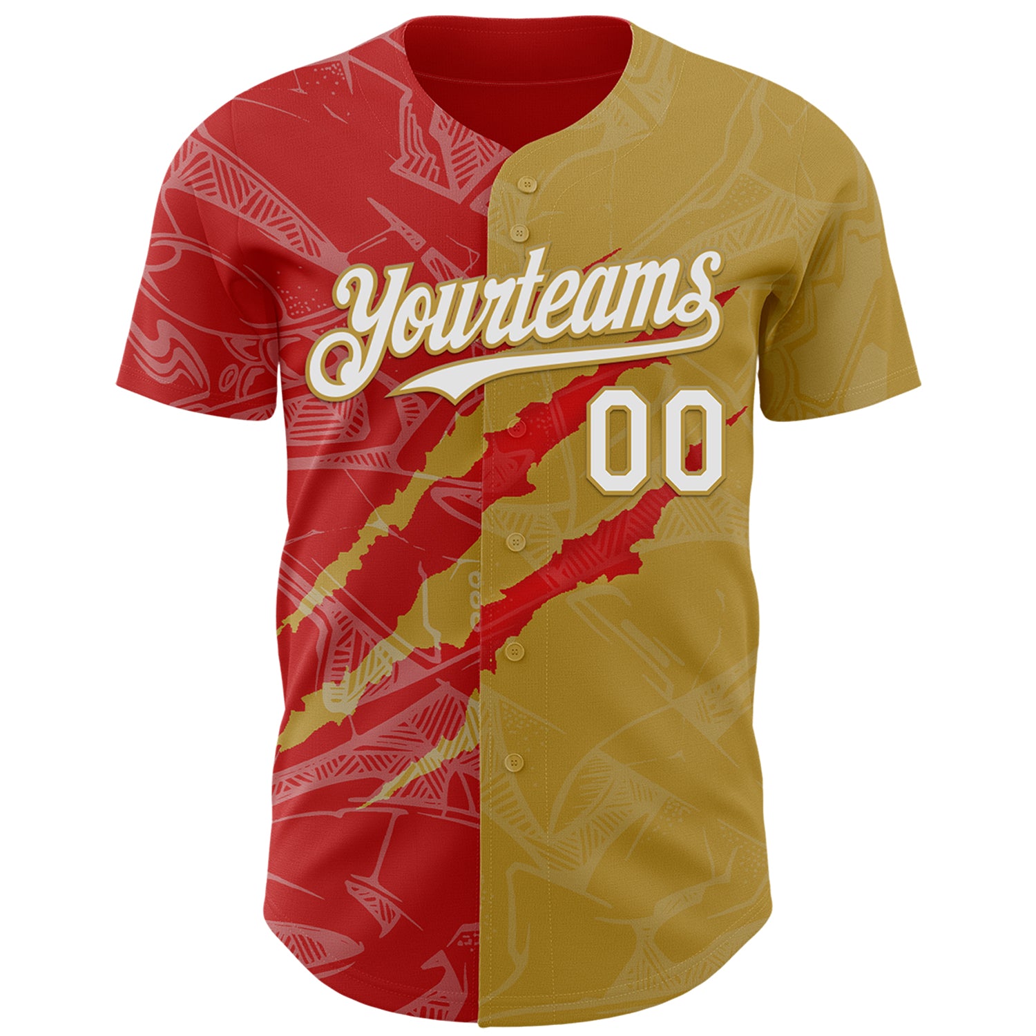 Custom Graffiti Pattern White Old Gold-Red 3D Scratch Authentic Baseball Jersey
