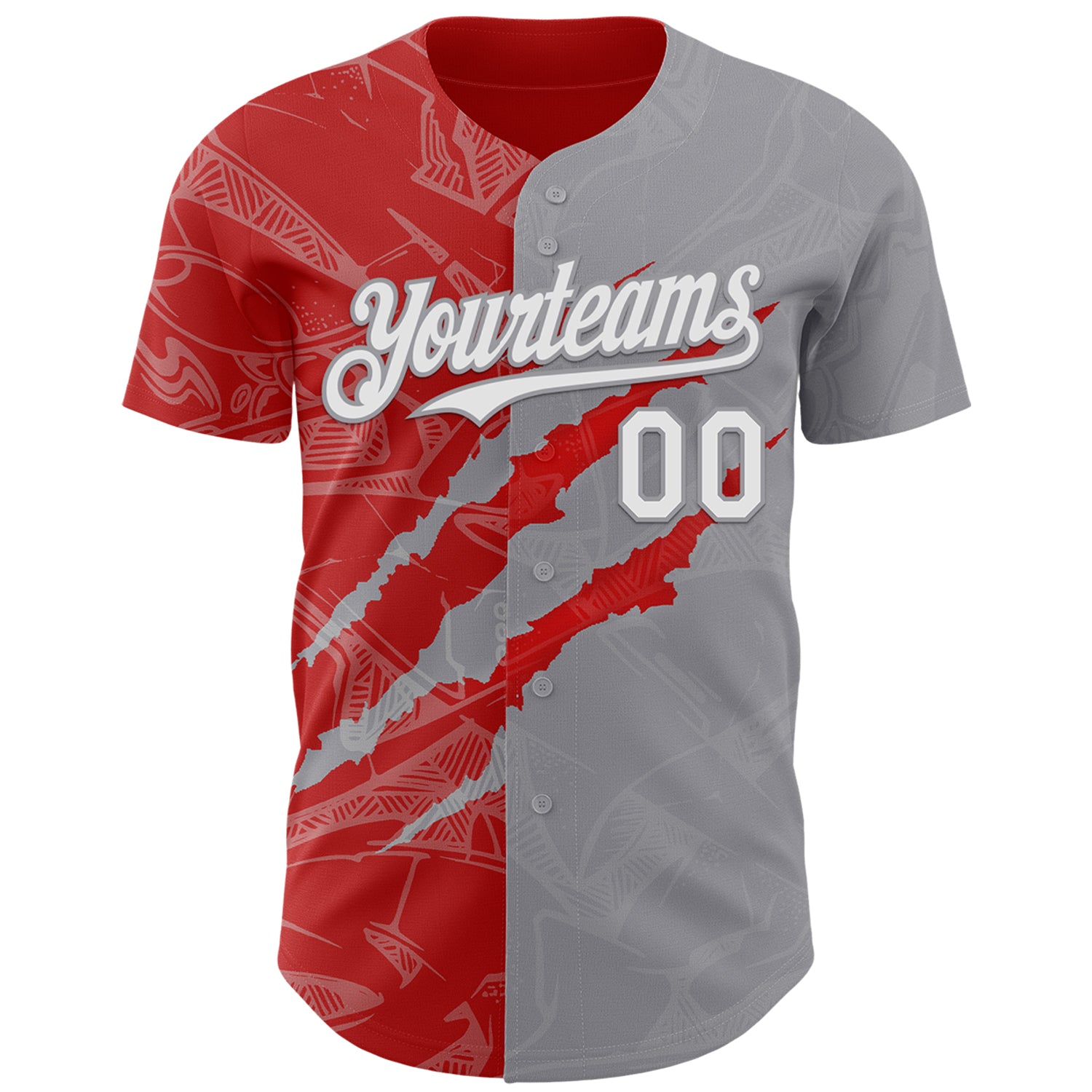 Custom Graffiti Pattern White Gray-Red 3D Scratch Authentic Baseball Jersey