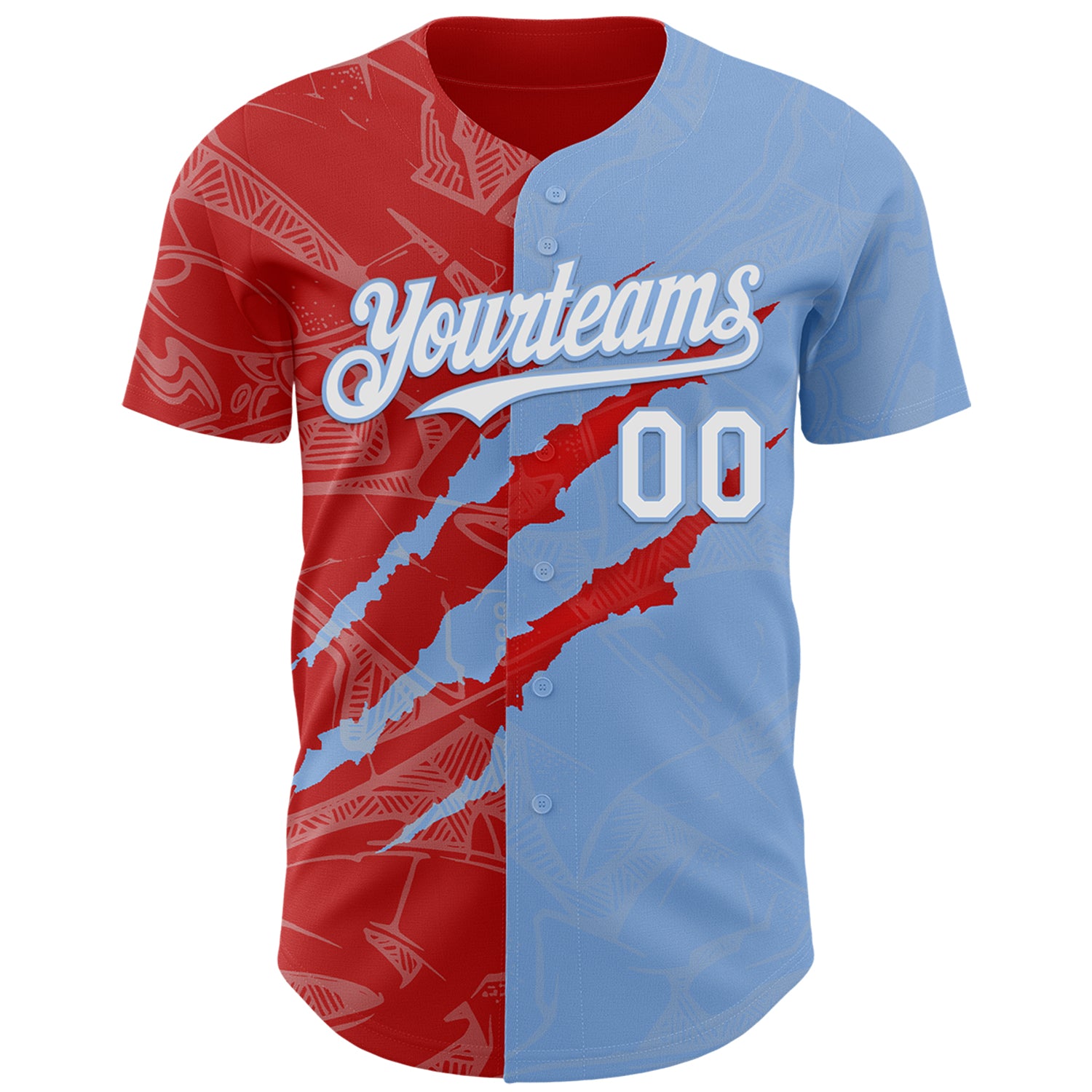Custom Graffiti Pattern White Light Blue-Red 3D Scratch Authentic Baseball Jersey