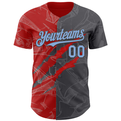 Custom Graffiti Pattern Light Blue Steel Gray-Red 3D Scratch Authentic Baseball Jersey