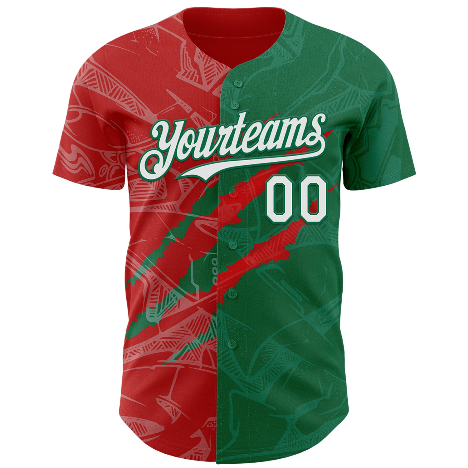 Custom Graffiti Pattern White Kelly Green-Red 3D Scratch Authentic Baseball Jersey