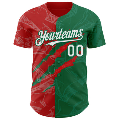 Custom Graffiti Pattern White Kelly Green-Red 3D Scratch Authentic Baseball Jersey