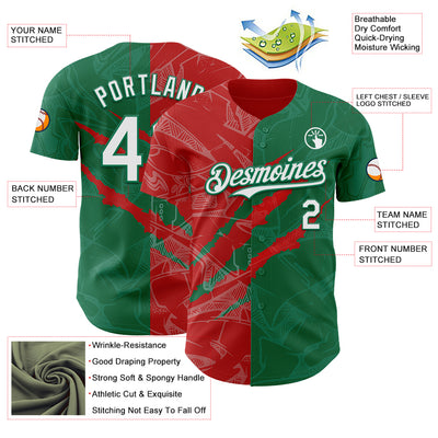 Custom Graffiti Pattern White Kelly Green-Red 3D Scratch Authentic Baseball Jersey