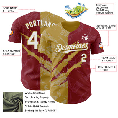Custom Graffiti Pattern White Crimson-Old Gold 3D Scratch Authentic Baseball Jersey